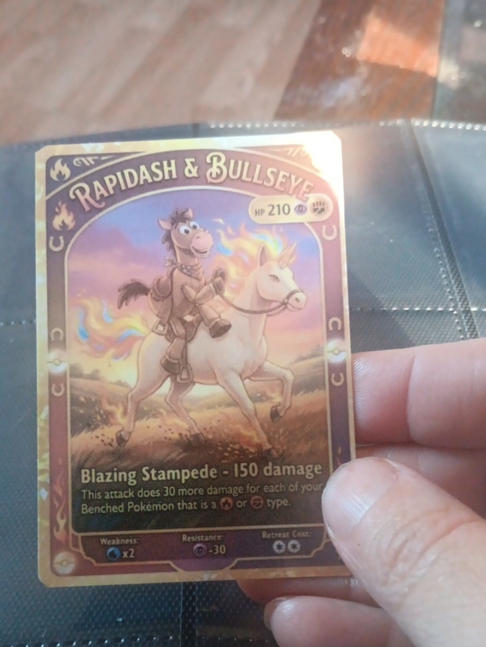 Pokemon Rapidash & Bullseye Holographic Card - Cream, Brown, Gold Accents